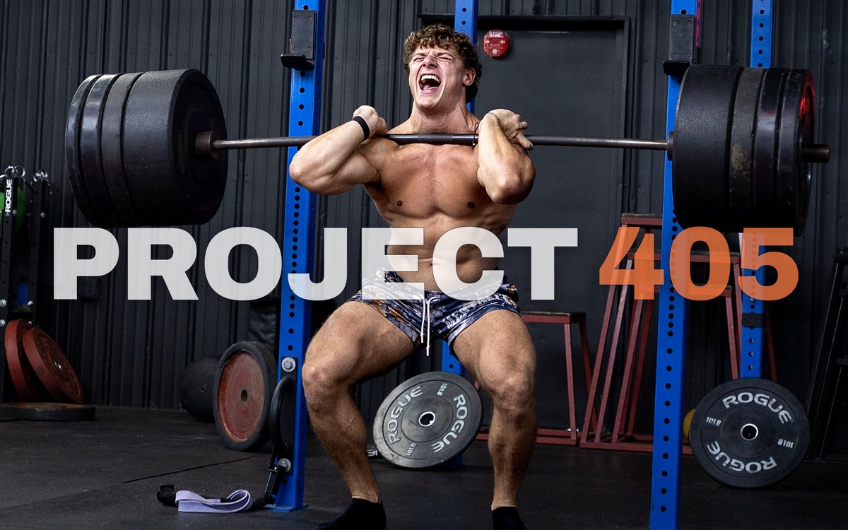Project 405: CJ Fazio front squatting four plates a side